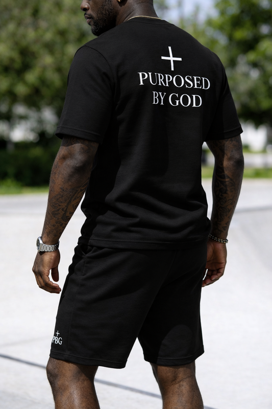 Purposed By God Men's T-Shirt And Shorts Set (Black And White)
